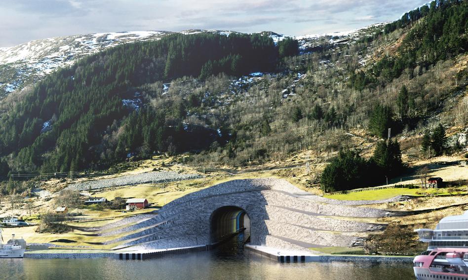 Wizualizacja lub zdjęcie budowy tunelu Stad Ship Tunnel w Norwegii