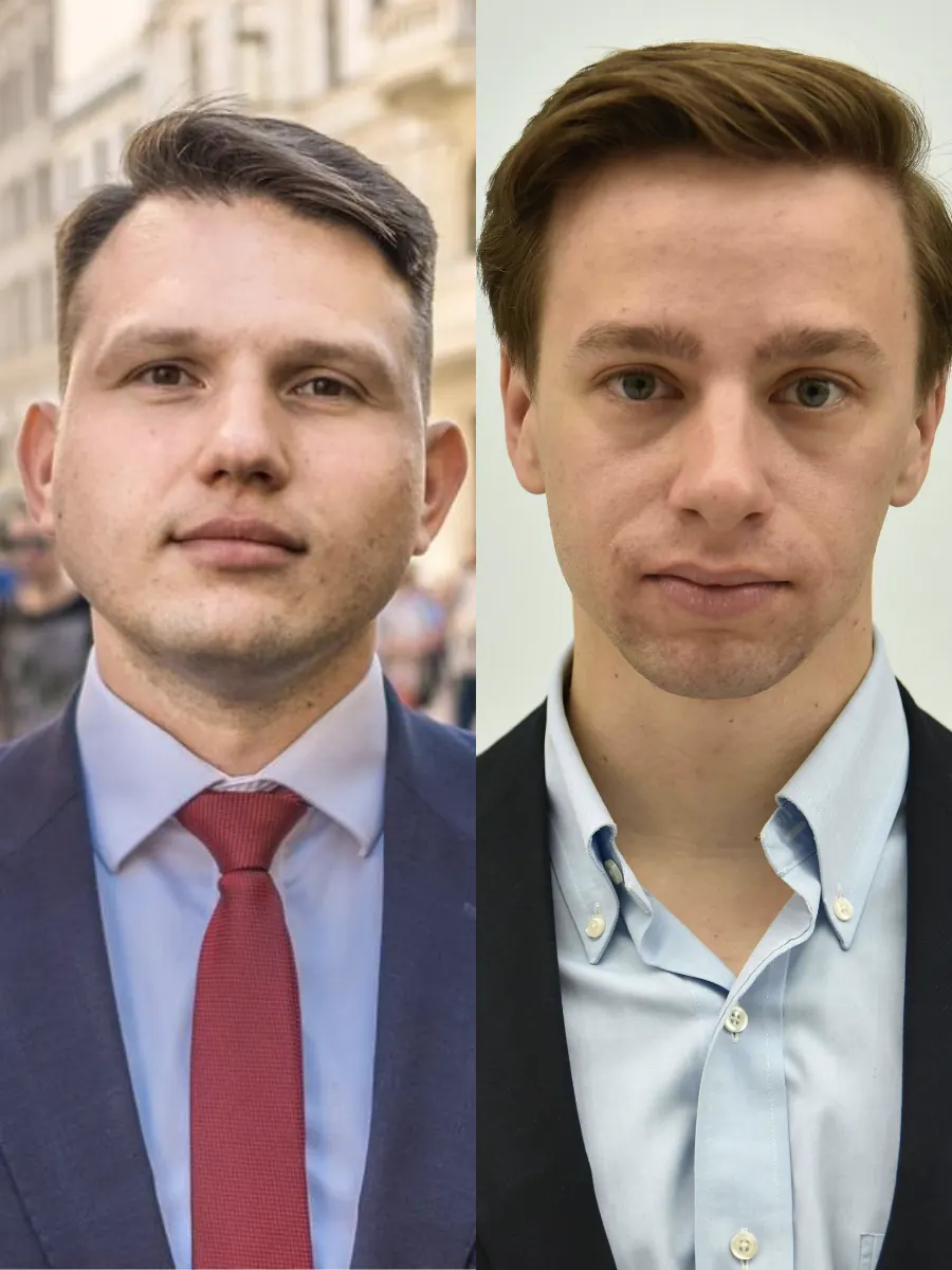 Zdjęcie przedstawiające posłów Sławomira Mentzena, Roberta Gontarza, Janusza Cieszyńskiego i Sławomira Ćwika na tle Sejmu, symbolizujące ich inwestycje finansowe.